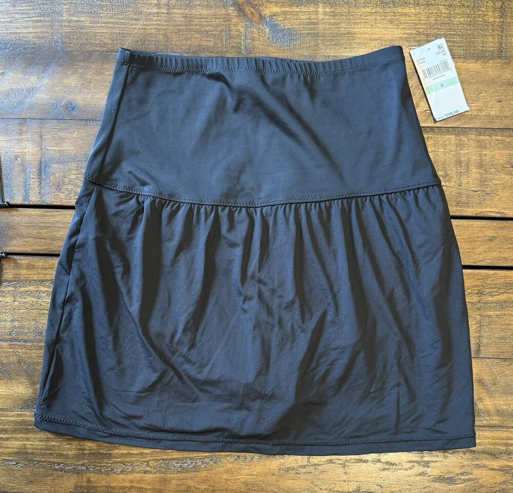 Leilani Solids Control Skirtini Swim Bottom High Waist in Black Size 8 NWT